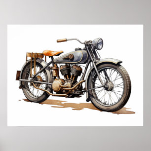 Retro-Vintage-Motorrad-Aquarell Poster