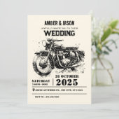 Retro Vintage Motorrad-Hochzeit Einladung (Stehend Vorderseite)