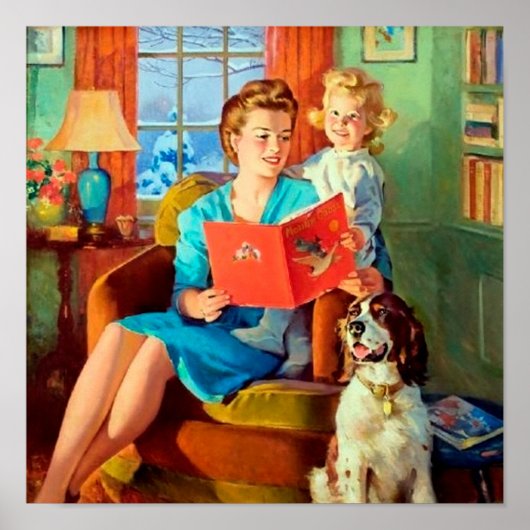 Retro-Vintage Mutter-Kind-Lesung Poster (Vorne)