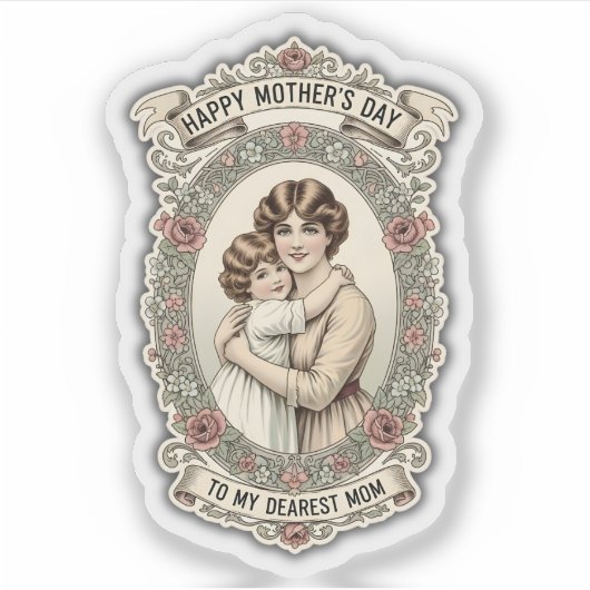 Retro Vintage Muttertag Mutter & Kind Aufkleber (Vorderseite)
