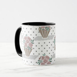 Retro vintage nahtloses florales Blumen punktierte Tasse
