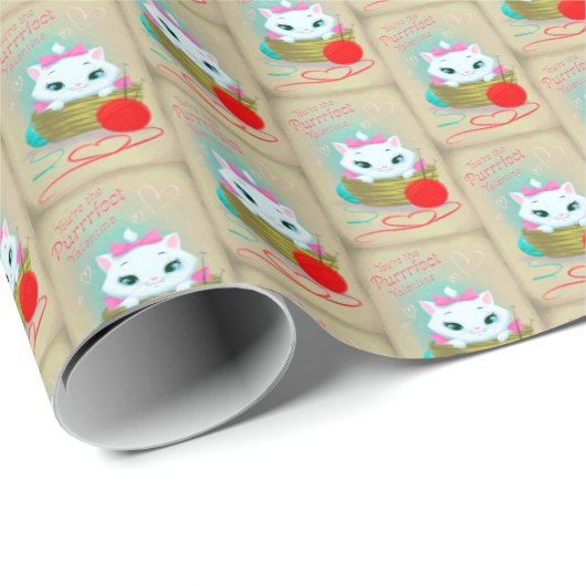 Retro-Vintage niedliche Katzenpurfette Valentine Geschenkpapier (Rolleneckpunkt)