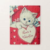 Retro Vintage Niedliche Kitten Valentinstag Puzzle (Vertikal)