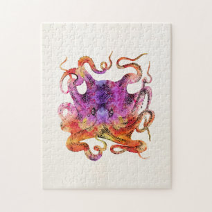 Retro Vintage-Oktopus-Tie-Dye-Wasserfarbe Lila Puzzle