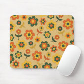 Retro Vintage Orange 70er Blumenmuster Mousepad (Mit Mouse)