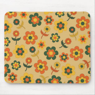 Retro Vintage Orange 70er Blumenmuster Mousepad