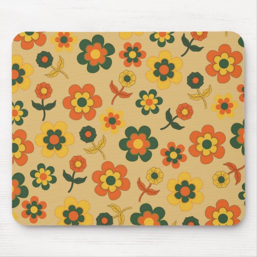 Retro Vintage Orange 70er Blumenmuster Mousepad (Vorne)