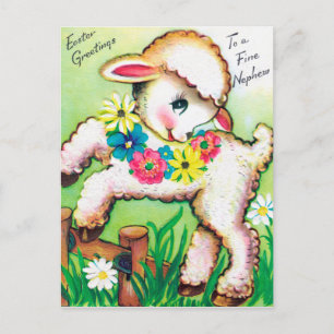 Retro-Vintage-Oster-Karte für den Neffen mit Lamm Feiertagspostkarte