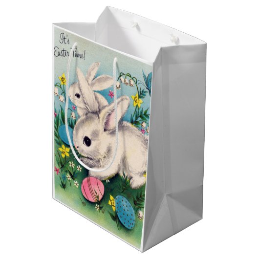 Retro Vintage Osterbrunnen Mittlere Geschenktüte (Rückseite Schrägansicht)