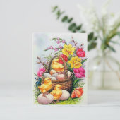 Retro Vintage Osterferien-Küken Postkarte (Stehend Vorderseite)