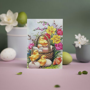 Retro-Vintage-Osterferien-Küken-Postkarte Feiertagspostkarte