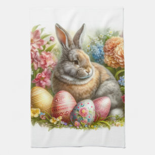 Retro-Vintage-Osterhase-Blumen-Küchentücher Geschirrtuch