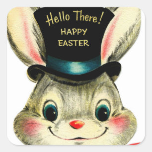 Retro-Vintage-Osterhase-Feiertags-Aufkleber Quadratischer Aufkleber