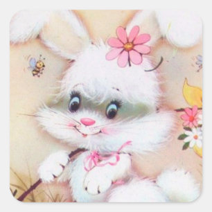 Retro-Vintage-Osterhase-Feiertags-Aufkleber Quadratischer Aufkleber