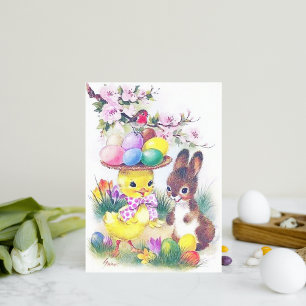 Retro Vintage Osterhase Feiertags-Postkarte Feiertagspostkarte