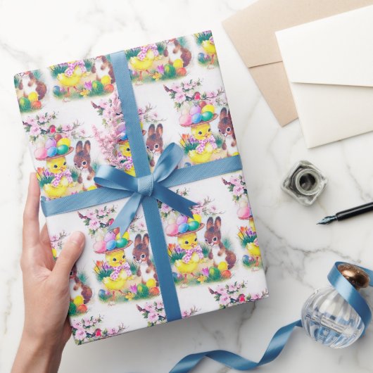 Retro-Vintage-Osterhase-Küken Geschenkpapier (Schenken)