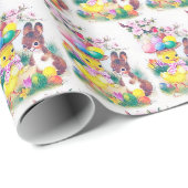 Retro-Vintage-Osterhase-Küken Geschenkpapier (Rolleneckpunkt)
