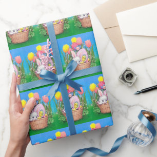 Retro-Vintage-Osterhasen-Korb-Fliesen-Party Geschenkpapier
