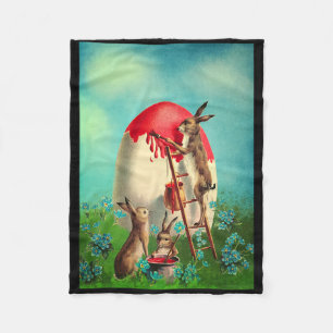 Retro-Vintage-Osterhasenmalerei-Osterkorb  Fleecedecke