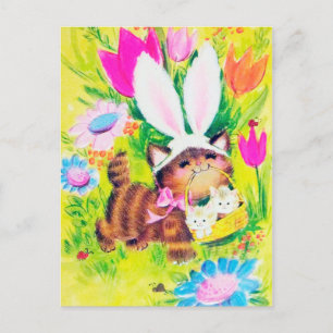 Retro-Vintage-Osterkatze Feiertags-Postkarte Feiertagspostkarte