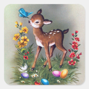Retro Vintage Ostern Hirsch Feiertags Aufkleber