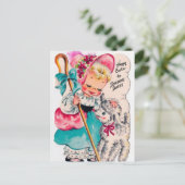 Retro Vintage Ostern-Mädchen Feiertagspostkarte (Stehend Vorderseite)