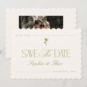 Retro Vintage Palmenbaum Elfenbein und Grüne Hochz Save The Date