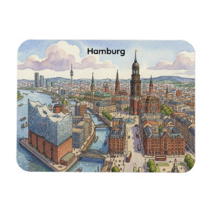 Retro-Vintage-Panoramaansicht der Stadt Hamburg Magnet