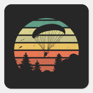 Retro-Vintage-Paragliding-Sonnenuntergangs-Geschen Quadratischer Aufkleber
