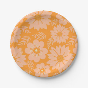 Retro Vintage Pfirsich Flaum Orange Blume Muster Pappteller