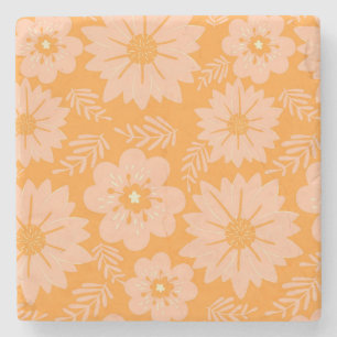 Retro Vintage Pfirsich Flaum Orange Blume Muster Steinuntersetzer