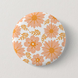 Retro Vintage Pfirsich Flaum Orange Blumenmuster Button