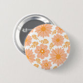Retro Vintage Pfirsich Flaum Orange Blumenmuster Button (Vorne & Hinten)