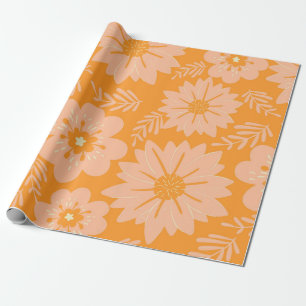 Retro Vintage Pfirsich Flaum Orange Blumenmuster Geschenkpapier