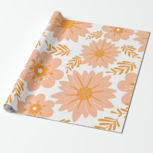 Retro Vintage Pfirsich Flaum Orange Blumenmuster Geschenkpapier