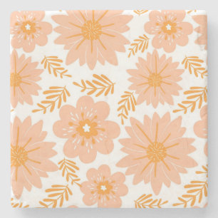 Retro Vintage Pfirsich Flaum Orange Blumenmuster Steinuntersetzer