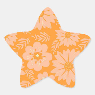Retro Vintage Pfirsich Flaum Orange Blumenmuster Stern-Aufkleber