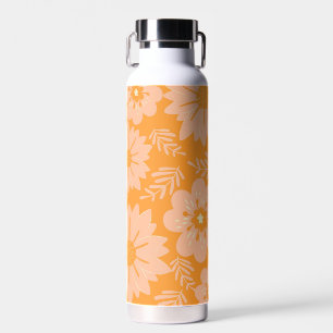 Retro Vintage Pfirsich Flaum Orange Blumenmuster Trinkflasche