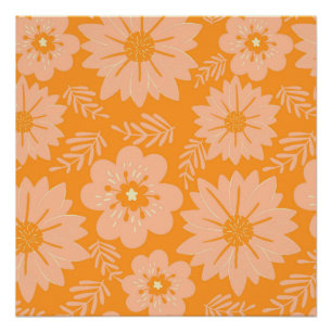 Retro Vintage Pfirsich Flausch Orange Blume Muster Poster