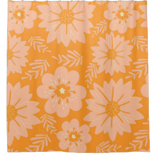 Retro Vintage Pfirsich Flausch Orange-Blumen-Muste Duschvorhang