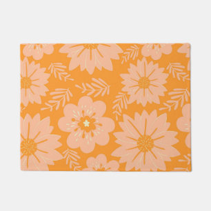 Retro Vintage Pfirsich Flausch Orange-Blumen-Muste Fußmatte