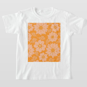 Retro Vintage Pfirsich Flausch Orange-Blumen-Muste T-Shirt
