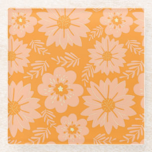 Retro Vintage Pfirsichflaum Orange-Blumen-Muster Glasuntersetzer