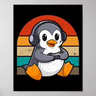 Retro Vintage Pinguin Videospieler Kawaii Gaming  Poster