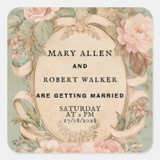 Retro vintage pink and mint floral Sticker