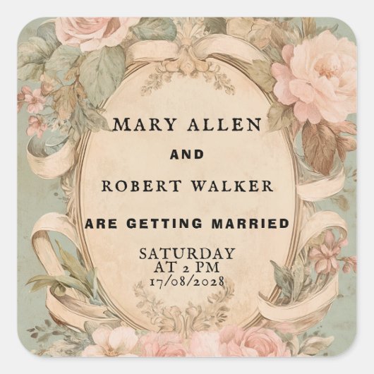 Retro vintage pink and mint floral Sticker (Vorderseite)