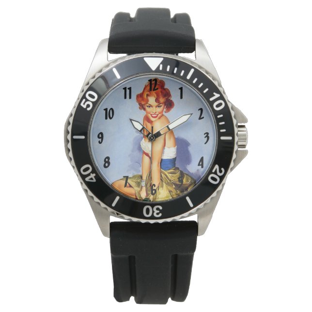 Retro Vintage Pinups Armbanduhr (Vorderseite)
