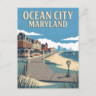 Retro-Vintage-Plakat Ocean City Maryland Boardwalk Postkarte