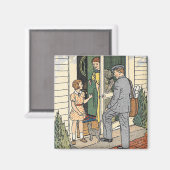 Retro Vintage Postman Book Illustration Magnet (Vorderseite/Rückseite)