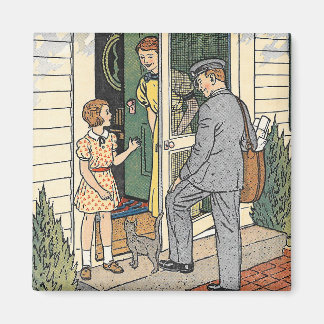 Retro Vintage Postman Book Illustration Magnet